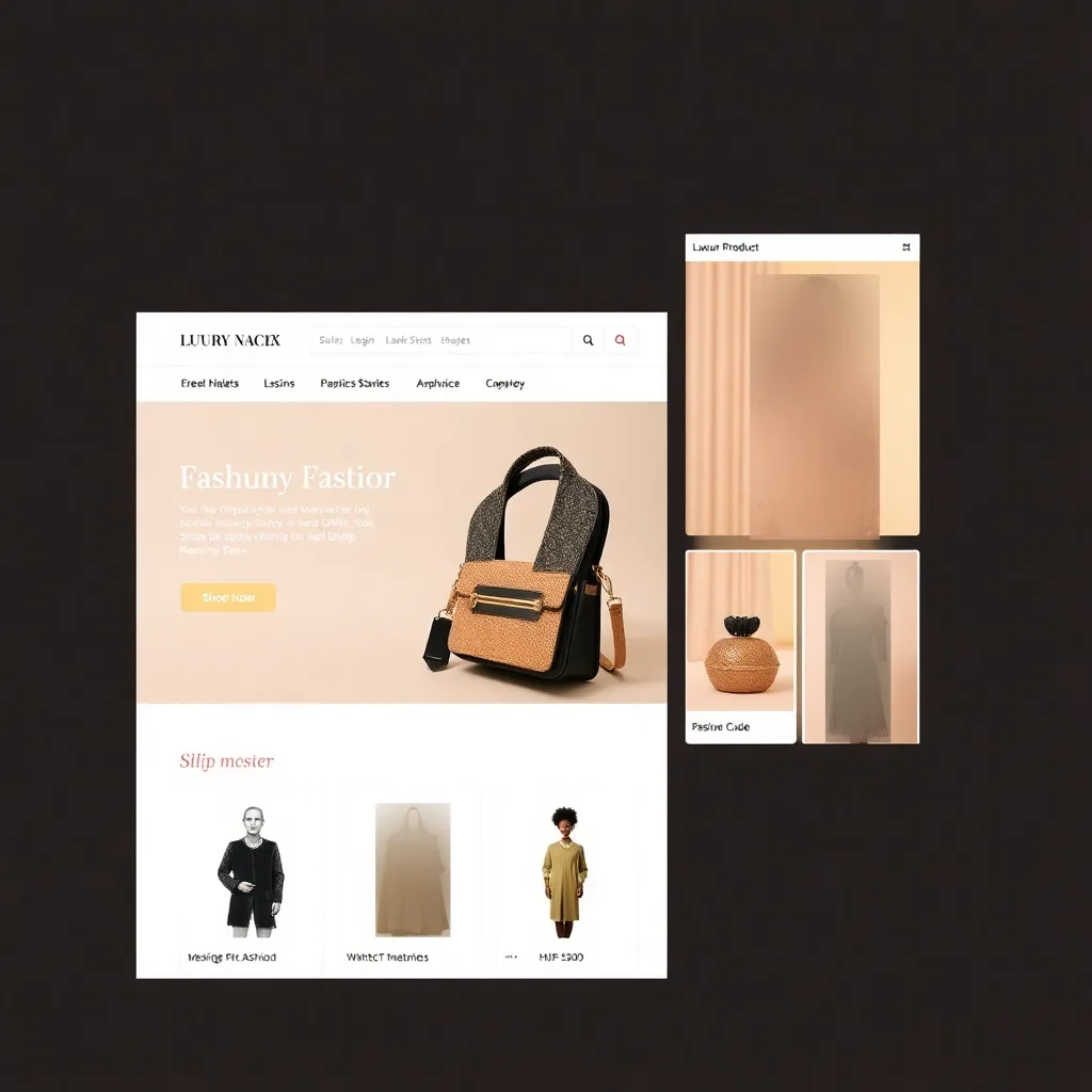 fashion e-commerce website with luxury product display, elegant design, shopping experience